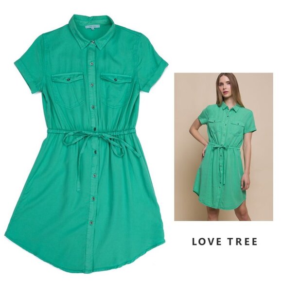 Love Tree | Green Tencel Shirt Dress - Picture 1 of 11